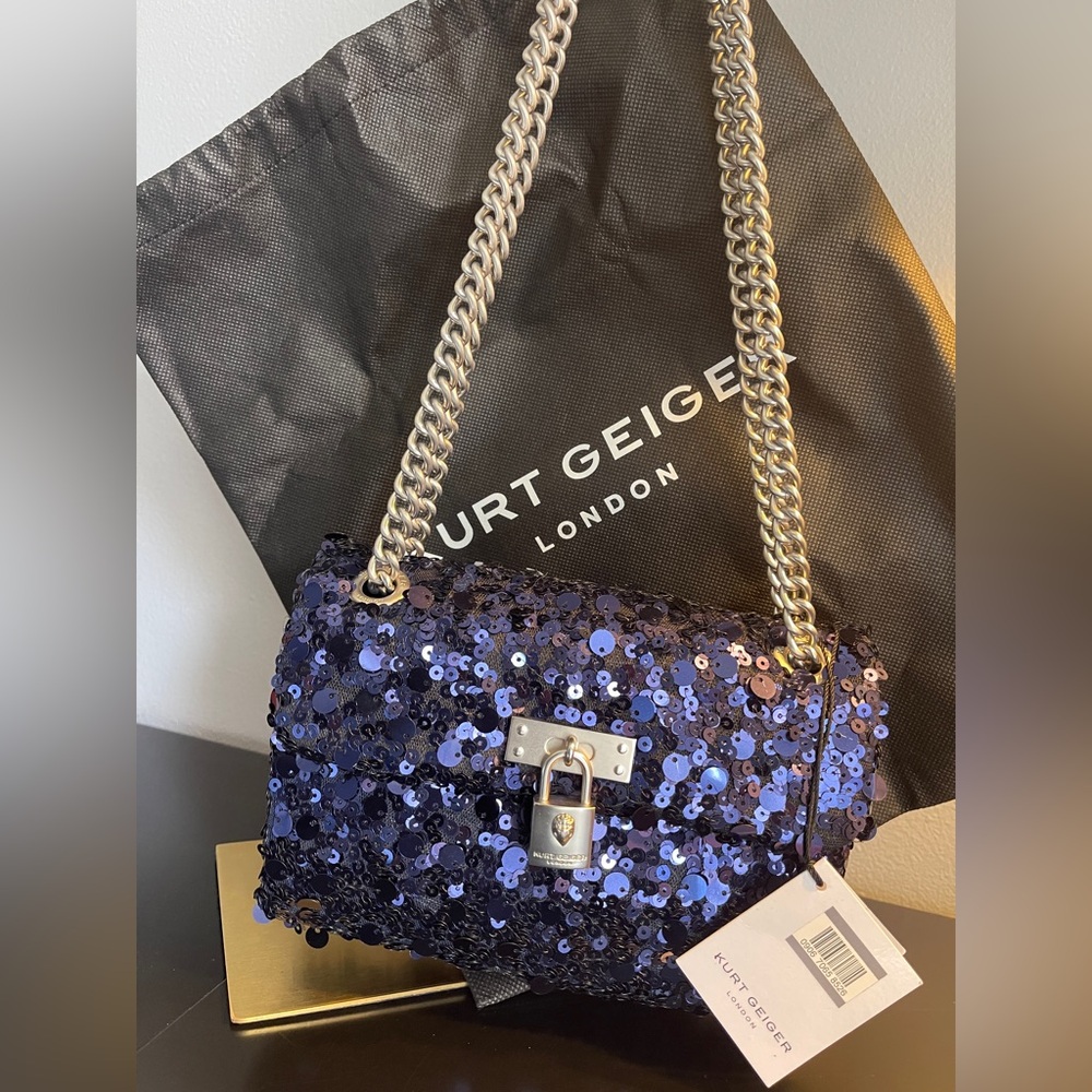 Kurt Geiger NWT Crossbody/ShoulderBag BrixtonBlue sequin/Single-doubleChainStrap